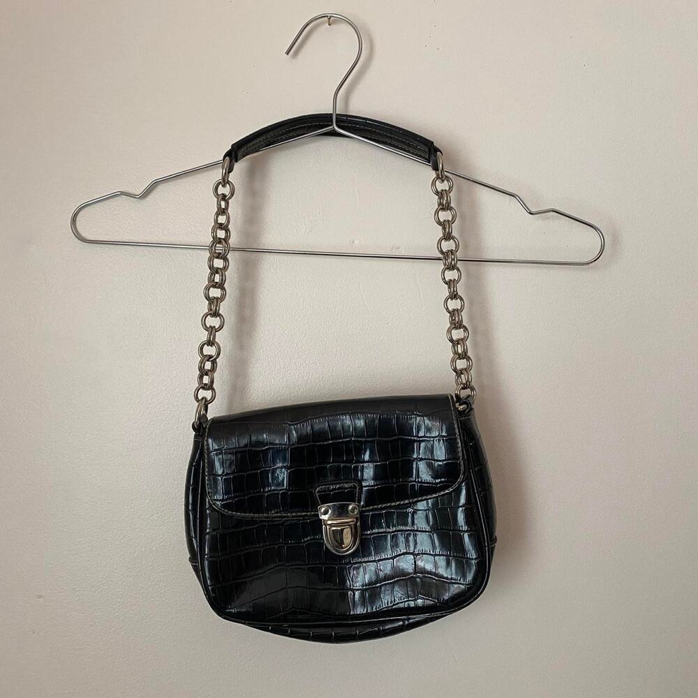 Vintage Black Leather Shoulder Bag Y2K